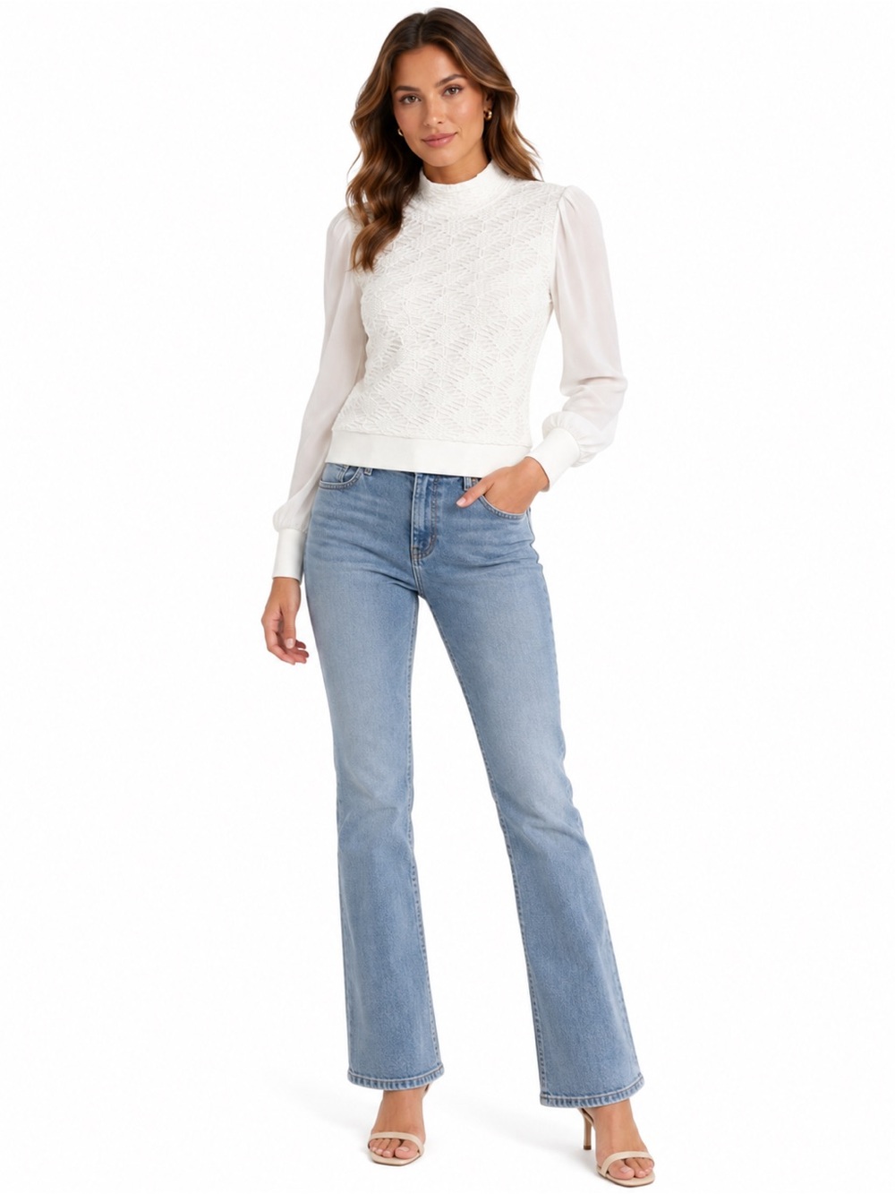 Beate Heymann Minimalist Rolled Neck Cotton Blend Long Sleeve Blouse White 6